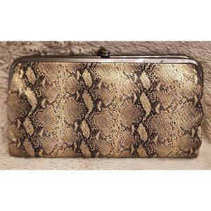 Hobo Lauren Clutch Wallet Snakeskin Print 8.5" x 5" Gold/Black Silver Hardware